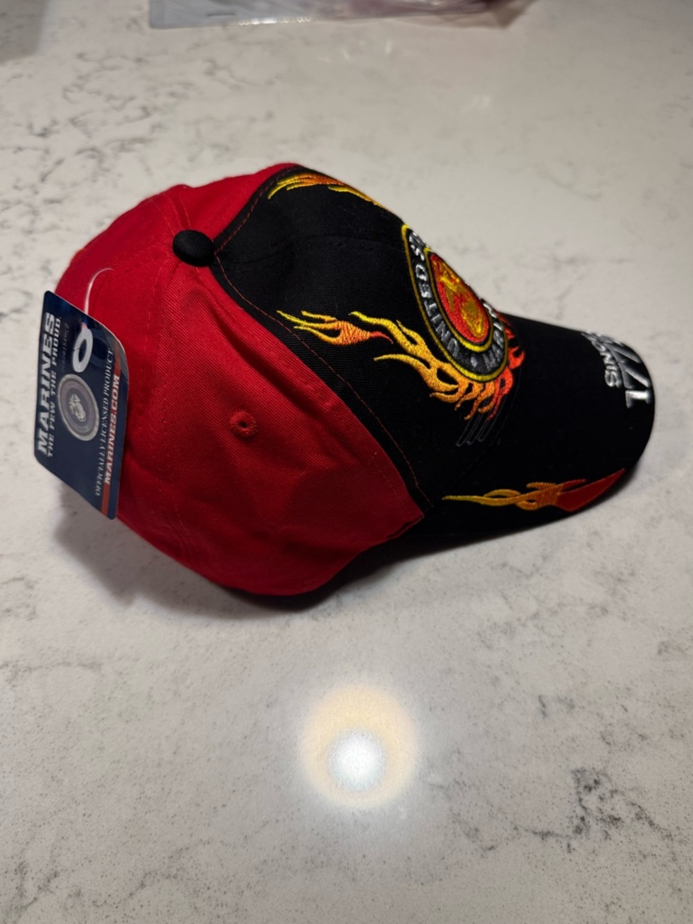 NWT-United States Marines Officially Licensed Flame Emblem Hat Black/Red - Picture 2 of 9